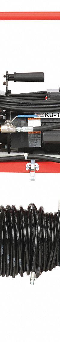 RIDGID Corded Water Jetter: Corded, For 1 1/4 in to 4 in Pipe, 1/8 in Hose Dia., 50 ft Hose Lg. (MPN 62697). Key specifications — attr529285: 120V AC; attr518564: RIDGID.