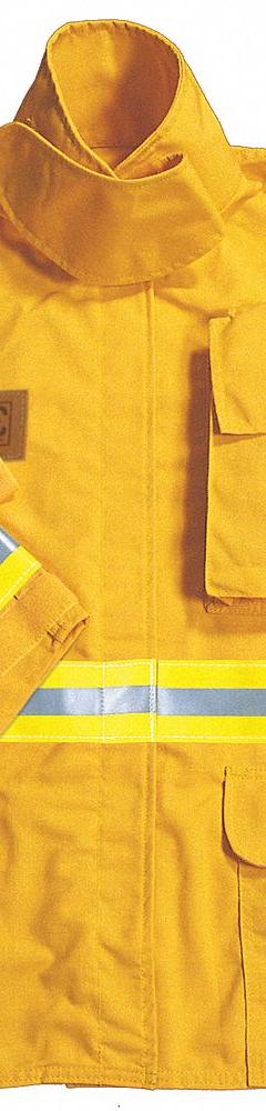 FIRE-DEX Wildland Coat: L, Yellow, Hook-and-Loop/Zipper, Aramid Fiber, NFPA 1977 (MPN FS1J051L). Key specifications — Standards: NFPA 1977; Color: Yellow; Material: Aramid Fiber; Closure Type: Hook-and-Loop.