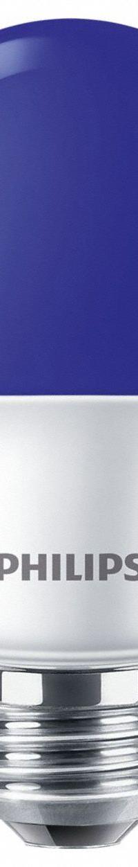 PHILIPS Compact LED Bulb: Medium Screw (E26), LED, (A) Classic, A19, 8 W Watt, 3000K, Frosted (MPN 8A19/LED/BLUE/P/ND 120V 4/1FB). Key specifications — attr233510: A19; attr233525: 120V AC; attr233549: Frosted; attr518949: 3000K; attr239859: PHILIPS; attr935304: Colored.