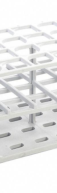 Tube Rack: 3 3/8 in Overall Wd, 10 in Overall Ht, 4 in Overall Lg, POM, White, (40) Wells, Benchtop (MPN HS27513A). Key specifications — Material: POM; Mounting Location: Benchtop; Color: White; Product Type: Test Tube Rack; Total Holding Capacity: (40) Wells; Brand: HEATHROW SCIENTIFIC.