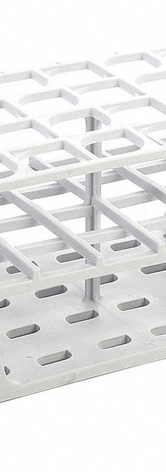 Tube Rack: 3 3/8 in Overall Wd, 10 in Overall Ht, 4 in Overall Lg, POM, White, (40) Wells, Benchtop (MPN HS27513A). Key specifications — Material: POM; Mounting Location: Benchtop; Color: White; Product Type: Test Tube Rack; Total Holding Capacity: (40) Wells; Brand: HEATHROW SCIENTIFIC.