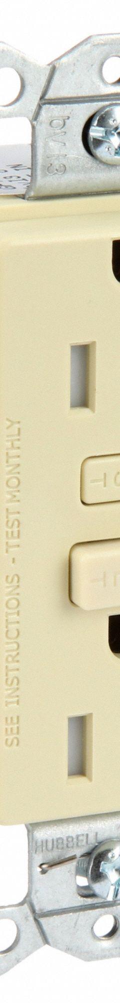 BRYANT GFCI Receptacle: Duplex, 5-15, Ivory, GFCI, 125V AC, 15 A, 2 Pole / 3 Wire (MPN GFT15I)
