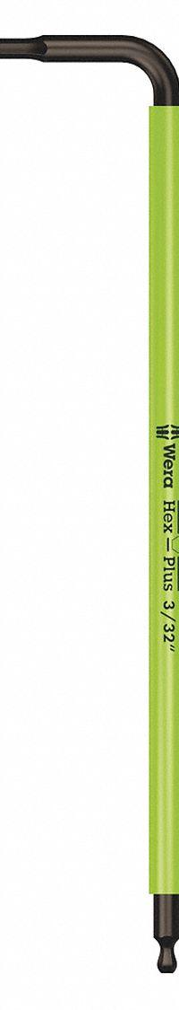 WERA Hex Key: 1 Ball Ends, 3/32 in Tip Size, SAE, Long, Alloy Steel, Black Oxide, L, 2 Tips (MPN 05022631001). Key specifications — attr1205521: WERA; attr1205526: Black Oxide.