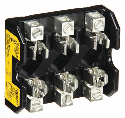 BUSSMANN Fuse Block: Open Block Design, 3 Pole, 600 V AC, Box Lug - Fuse Blocks for UL Class T Fuses