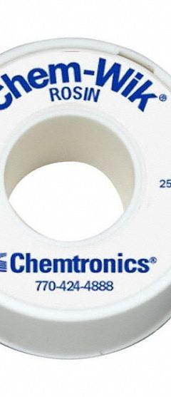 CHEMTRONICS Desoldering Wick: Rosin Flux, # 4, 0.1 in, 25 ft, Blue, Std (MPN 10-25L). Key specifications — Color: Blue; Brand: CHEMTRONICS; Manufacturer Part Number: 10-25L.