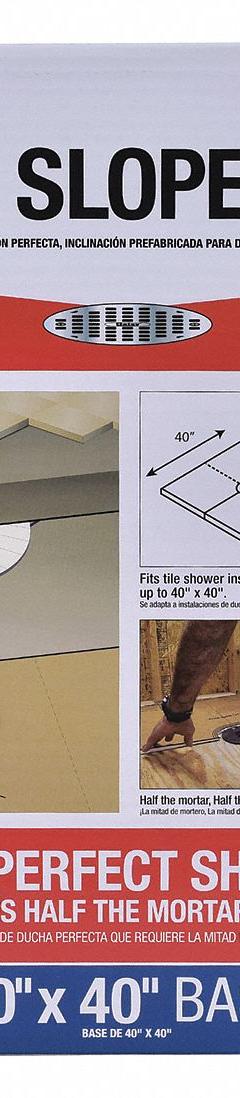 OATEY Pre-Slope Base: Pre-Slope Base, Polystyrene, 40 in Overall Lg, 40 in Overall Ht (MPN 41640). Key specifications — Material: Polystyrene; Features: Creates a Code Required 1/4 in Slope Under Shower Pan Liner. Easy to Extend or Trim During Custom Shower Installations. Includes Weep Guard to Allow Moisture to Drain Properly and Protect Weep Holes.; Brand: OATEY; Product Type: Pre-Slope Base.