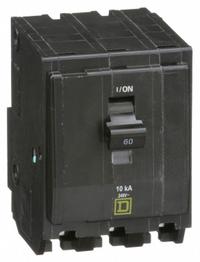 SQUARE D Miniature Circuit Breaker: 60 A, 120/240V AC, Three Phase, 10kA at 120/240V AC, 3 Poles (MPN QO360). Key specifications — Phase: Three; Amps: 60 A; AC Voltage Rating: 120/240V AC; Max. AIR Rating: 10kA at 120/240V AC; For Use With: QO Load Centers and NQ Panelboards; Brand: SQUARE D.