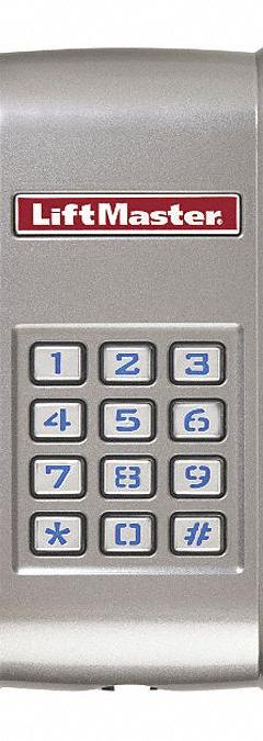 LIFTMASTER Commercial Access Control Keypad: For Use With Door Operators, 9V, 6 in Overall Ht, Gray (MPN KPW250). Key specifications — Brand: LIFTMASTER; Includes: Keypad; Color: Gray; For Use With: Door Operators; Material: Metal Alloy; Operating Voltage: 9V; Product Type: Keypad Receiver.