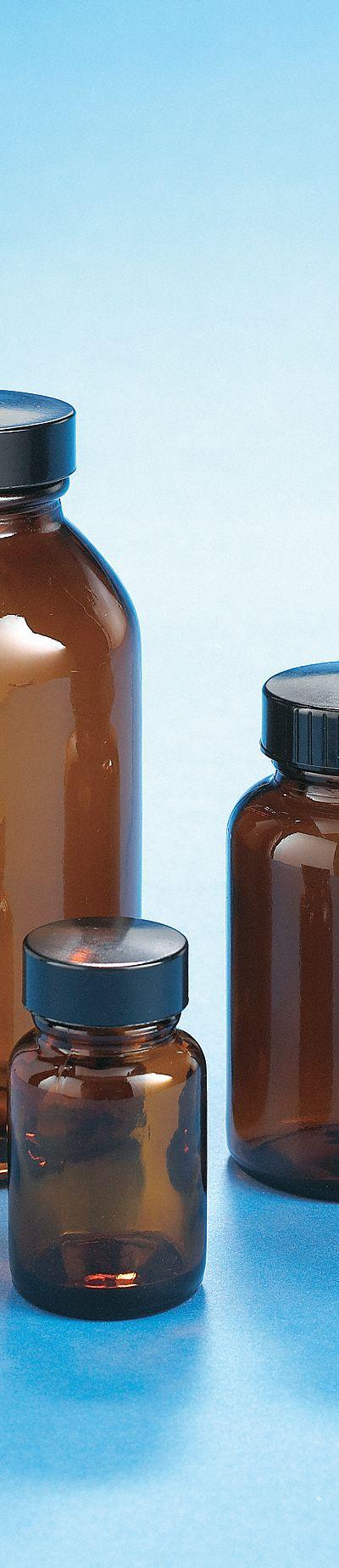 KIMBLE Packaging Bottle: 500 mL - Amber Wide Mouth Glass Lab Bottles