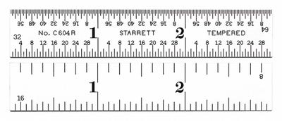 STARRETT Ruler: C604R-3, 3 in, 0.05 in Thick, 1/64 in, Chrome, Black, Rigid - Steel Rulers