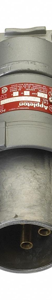 APPLETON ELECTRIC Pin and Sleeve Plug: Gray, 600V AC, Three Phase, 60 A, 3 Pole, 3 Wire (MPN ACP6033BC). Key specifications — Brand: APPLETON ELECTRIC.