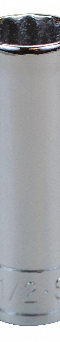 SK PROFESSIONAL TOOLS Socket: SAE, 1/4 in Drive Size, 1/2 in Socket Size, 12-Point, Deep, Chrome (MPN 44916). Key specifications — attr1204417: SK PROFESSIONAL TOOLS; attr1204392: Chrome.