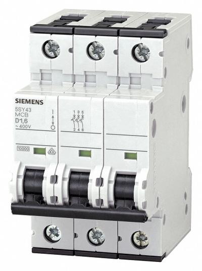 Siemens Supplementary Protector: 40 A Amps, 72V DC, 10kA at 400V AC, Screw Clamp - D-Curve, 3-Pole UL1077 DIN Rail-Mount Supplementary Protectors