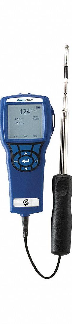 TSI ALNOR Anemometer: Relative Humidity, Hot Wire, Air Velocity/Relative Humidity/Temp, Included (MPN 9565). Key specifications — Data Logging: Yes; Manufacturer Part Number: 9565; Brand: TSI ALNOR; Digital Display Screen Type: LCD; Display Type: Digital; Includes: USB Cable; Power Source: Battery; Relative Humidity Accuracy: +/-3%.