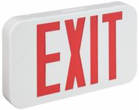 Exit Sign: LED, White, Red, 2 Faces, Ceiling/Wall, Not Battery Powered, Without Battery Backup (MPN CAR). Key specifications — Voltage: 120/277 V AC; Directional Indicators: Universal Field Selectable Chevrons; Text Color: Red; Brand: COMPASS; Emergency Battery Backup: No; Housing Color: White; Lighting Technology: LED; Remote Capable: No.