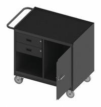 DURHAM MFG Mobile Cabinet Workbench: 36 in x 24 in, Rubber, 1,200 lb Overall Load Capacity, Gray (MPN 3118-RM-95). Key specifications — Included Components: Handle on Side; Assembly: Fully Assembled; Brand: DURHAM MFG.