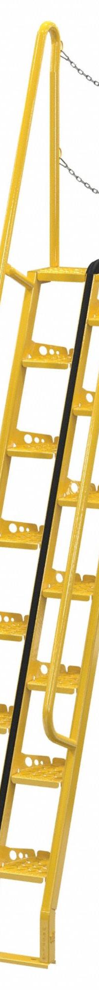 VESTIL Alternating Tread Stairs: 12.5 ft Overall Ht, Steel, 350 lb Load Capacity, Perforated (MPN ATS-9-68). Key specifications — Color: Yellow; Brand: VESTIL.