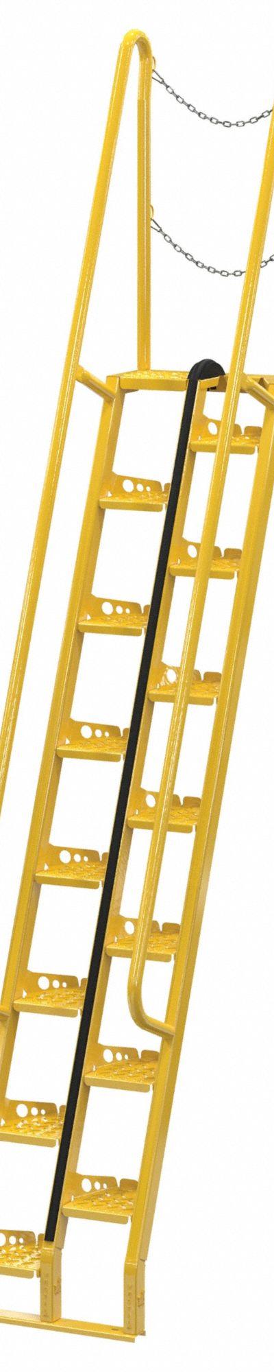 VESTIL Alternating Tread Stairs: 12.5 ft Overall Ht - Space-Saving Alternating-Tread Steel Stairs