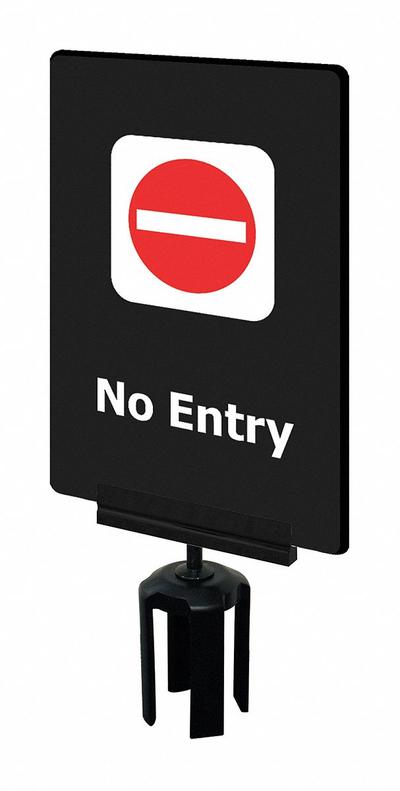 TENSABARRIER Acrylic Sign: Black, No Entry Message, 11 in Overall Lg - Signs for Post Tops