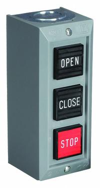 SQUARE D Control Station: (3) Push Buttons, 0 Pilot Lights, 2NO/3NC, Open/Close/Stop, (3) Momentary (MPN 9001BG303). Key specifications — attr1022946: Open/Close/Stop; attr1022956: (2) Black; attr211290: SQUARE D; attr1042017: Indoor Use Only; attr1089900: (3) Push Buttons.