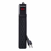 CYBER POWER Outlet Strip: 6 Outlets, 6 ft Cord Lg, 900 J Rated Energy, 15 A Current, UL 1449, Black (MPN CSB606). Key specifications — Brand: CYBER POWER; Mounting Style: Keyhole.