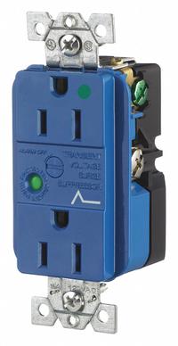 BRYANT Receptacle: Hospital Grade, Duplex, 5-15R, Blue, 125V AC, 15 A, 2 Pole / 3 Wire (MPN SP82A)