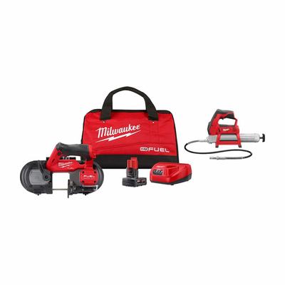 MILWAUKEE Tool Combination Kit: 2 Tools, Grease Gun/Portable Band Saw, 12 V DC Volt - Milwaukee 12V Cordless Tool Combination Kits