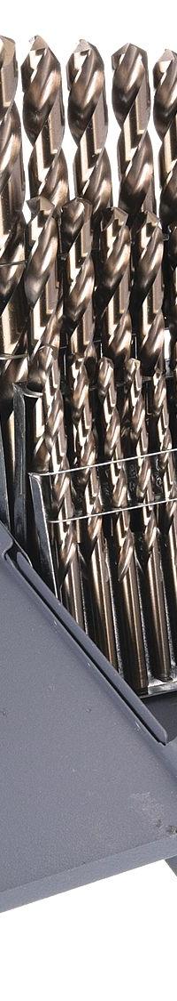 CHICAGO-LATROBE Jobber Length Drill Bit Set: 29 Pc, 1/16" to 1/2" by 64ths, 135° Split Point (MPN 47796). Key specifications — attr1236168: Metal Index; attr1236199: NAS 907 Type B.