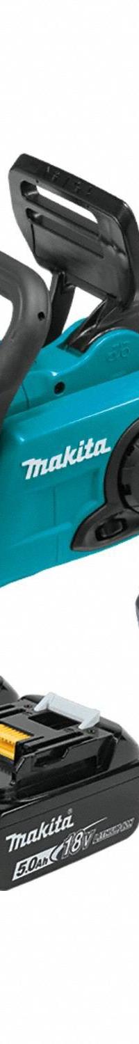 MAKITA Battery-Powered Chainsaw Kit: 14 in Bar Lg, Rear Handle, Adj/Auto Chain Oiler, 18 V, 32 cc (MPN XCU03PT). Key specifications — Brand: MAKITA.