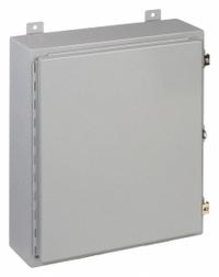 WIEGMANN Enclosure: Steel, 30 in x 24 in x 6 in, NEMA 12/13, Solid Cover, Hinged (MPN N12302406). Key specifications — Brand: WIEGMANN; Closure Method: Clamps; Knockouts: Not Included.