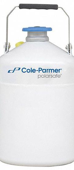 COLE-PARMER Cryogenic Dewar: 2 L Capacity, 8 3/4 in Overall Dia, 14 7/8 in Overall Ht, Aluminum (MPN 4426059). Key specifications — Brand: COLE-PARMER; Material: Aluminum; Includes: Smart Caps; Included Safety Features: Lockable.