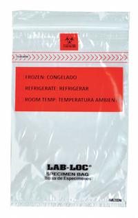Specimen Transfer Bag: LDPE, Biohazard, 1.75 mil Thick, Clear, 9 in Overall Ht, LABZ69B, 1,000 PK. Key specifications — Brand: LK PACKAGING; Closure Type: Zipper; Product Type: Specimen Transfer Bag; Manufacturer Part Number: LABZ69B; Color: Clear; Display Sell UOM: PK; Legend: Biohazard.