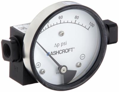 ASHCROFT Differential Pressure Gauge: In-Line, 1/4 in NPT Female, 1130, 3 1/2 in Dial - Medium & High Operating Pressure Differential Gauges