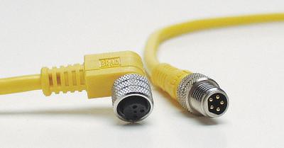 BRAD HARRISON Cordset: M8 Male Right Angle X Bare Wire, 4 Pins, Yellow, PVC, 2 m Cable Lg - Single-Ended Cordsets with PVC Jacket for Flexing Applications