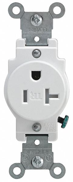 LEVITON Receptacle: Single, 5-20, White, 125V AC, 20 A, 2 Pole / 3 Wire (MPN T5020-W)