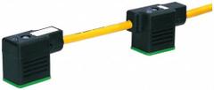 MURRELEKTRONIK Cordset: (2) DIN Form BI Female Right Angle x Bare Wire, 3 m Cable Lg, PUR, Yellow (MPN 7000-58101-0370300). Key specifications — Wire Size: 18 AWG; Brand: MURRELEKTRONIK; Cable Jacket Color: Yellow; IP Rating: IP67; DIN Connector Spacing: 100 mm.