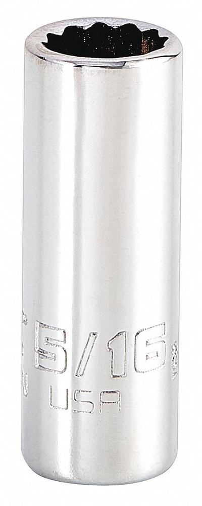 PROTO Socket: SAE, 1/4 in Drive Size, 5/16 in Socket Size, 12-Point, Std, Chrome - 1/4" Drive Hand Sockets
