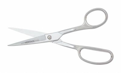 HERITAGE Carpet Shears: Left-Hand, 8 in Overall Lg, Straight, Nickel Chrome, Pointed - All-Metal Offset Scissors