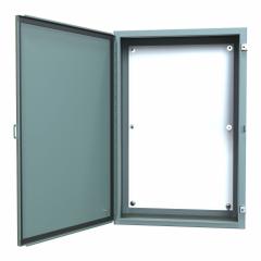 HAMMOND Electrical Enclosure: Steel, 36 in x 24 in x 10 in, NEMA 12/13, w/Panel, Solid Cover, Hinged (MPN 1418L10). Key specifications — Brand: HAMMOND; Closure Method: Clamps; Knockouts: Not Included.