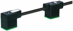 MURRELEKTRONIK Cordset: (2) DIN Form BI Female Right Angle x Bare Wire, 5 m Cable Lg, PVC, Black (MPN 7000-58101-6170500). Key specifications — Wire Size: 18 AWG; Brand: MURRELEKTRONIK; Cable Jacket Color: Black; IP Rating: IP67; DIN Connector Spacing: 100 mm.