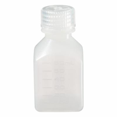 NALGENE Laboratory Bottle: 60 mL, 2 fl oz, HDPE, Natural, 24 mm Screw Closure Size - HDPE Rectangular Lab Bottles