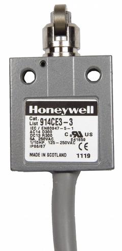 HONEYWELL Non Plug-In Limit Switch: Cross Roller Plunger, Metallic, 914CE (MPN 914CE3-3). Key specifications — attr1019632: HONEYWELL; attr1019639: 3 ft Cable; attr1023447: 914CE.