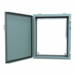 HAMMOND Electrical Enclosure: Steel, 24 in x 20 in, NEMA 12/13, w/Panel, Solid Cover, Hinged, Wall (MPN 1418E6). Key specifications — Brand: HAMMOND; Closure Method: Clamps; Knockouts: Not Included.