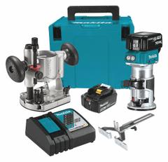 MAKITA Cordless Compact Router Kit: 18V LXT, Battery Included, Fixed and Plunge Base, 30,000 RPM (MPN XTR01T7). Key specifications — attr217755: Charger; attr217749: 5.0 Ah; attr217752: Brushless; attr217778: 1-9/16 in.