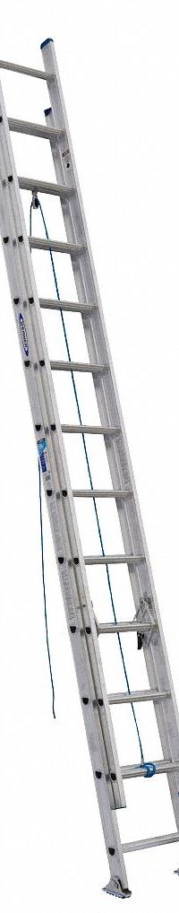 WERNER Extension Ladder: 24 ft Ladder Size, Aluminum, 250 lb Load Capacity, 40 lb Wt, 2 Sections (MPN D1324-2). Key specifications — Color: Silver; Brand: WERNER; Included Features: Rope and Pulley; Removable Fly: Removable.