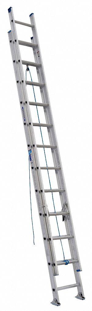 WERNER Extension Ladder: 24 ft Ladder Size, Aluminum, 250 lb Load Capacity, 40 lb Wt - Lightweight Aluminum Extension Ladders
