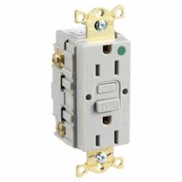 HUBBELL GFCI Receptacle: Hospital Grade, Duplex, 5-15R, Gray, GFCI, 125V AC, 15 A, 2 Pole / 3 Wire (MPN GFR82GRY)