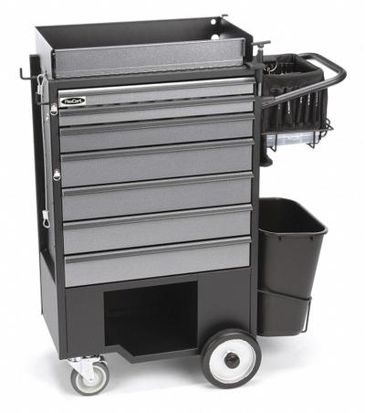 FLEXCART Tool Utility Cart: Black / Silver Drawer, 37 1/2 in Wd, 14 1/2 in Dp, 45 in Ht - Heavy-Duty Tool Utility Carts with Drawers