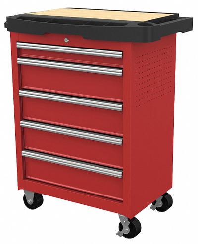 WESTWARD Rolling Tool Cabinet: Red / Red Drawer, 34 5/16 in W x 19 1/2 in D x 39 3/8 in H - Light-Duty Rolling Tool Workstations