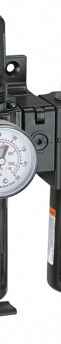 SPEEDAIRE Filter/Regulator/Lubricator: 3/8 in NPT, 60 cfm, 150 psi Max Op Pressure, 40 micron (MPN 7D701). Key specifications — attr109524: SPEEDAIRE.